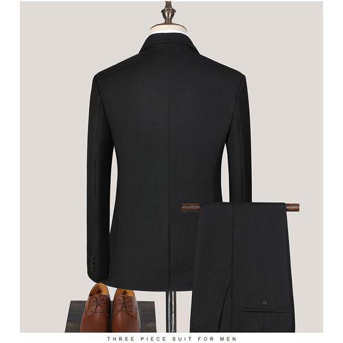 Banagat High Quality 3 Piece Set (Jacket Vest & Pants) Men's Office Formal Slim-Fit Business Suit - Black