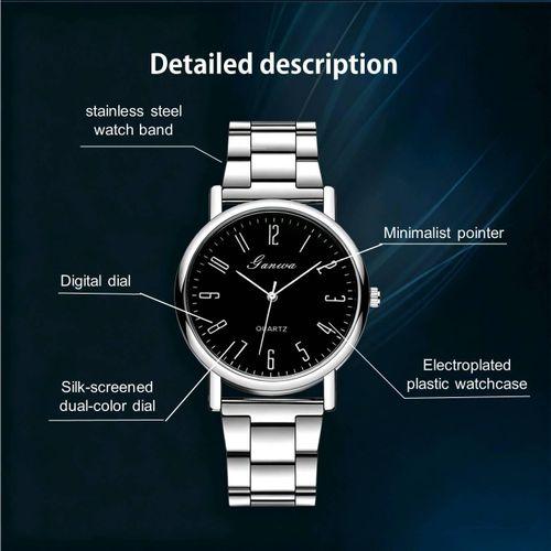 Minimalist Quartz Watch, Men's Classic Black Dial Stainless Steel Band Casual Wristwatch